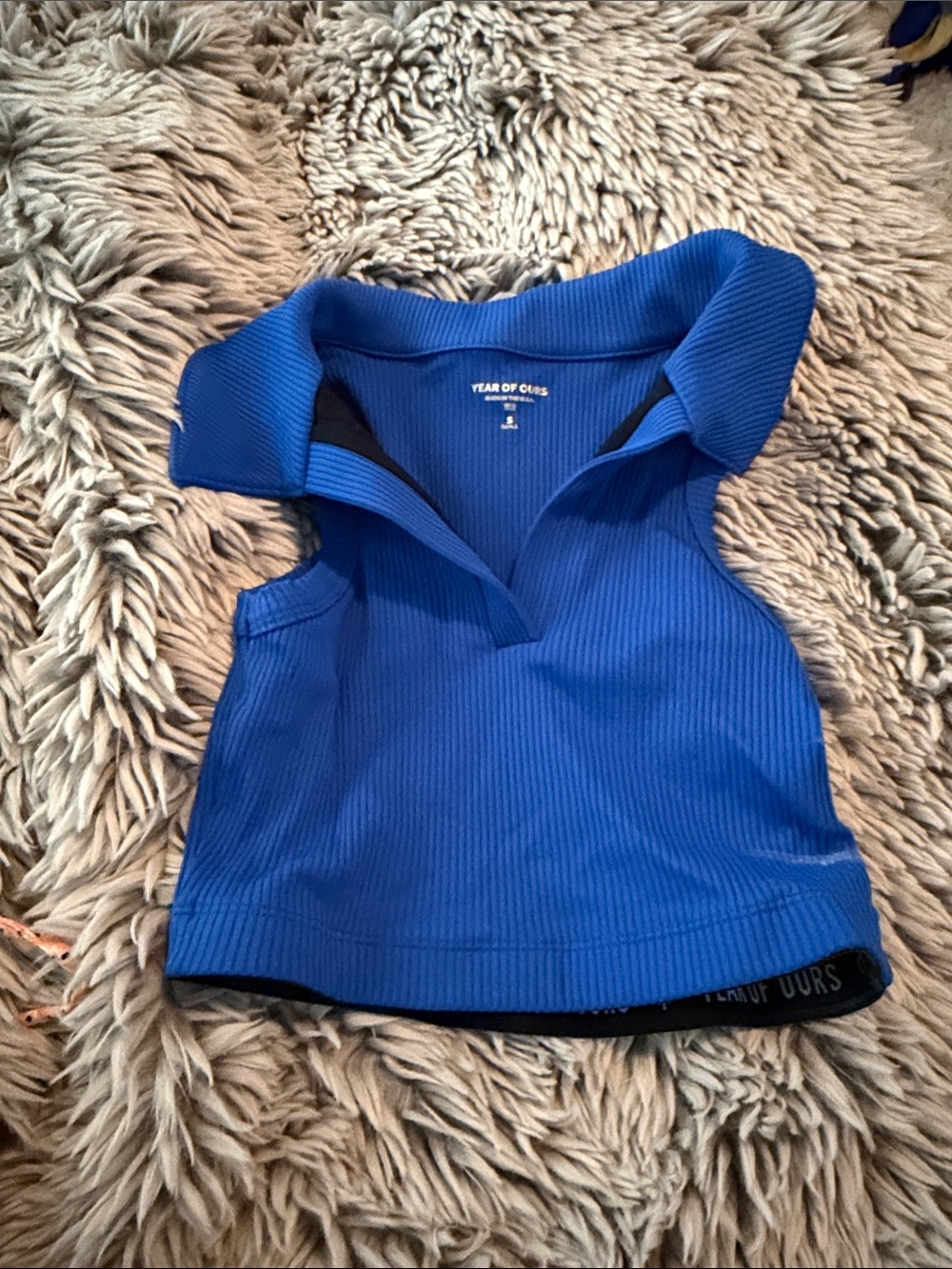 Year of Ours Royal Blue Ribbed Collared Crop Top